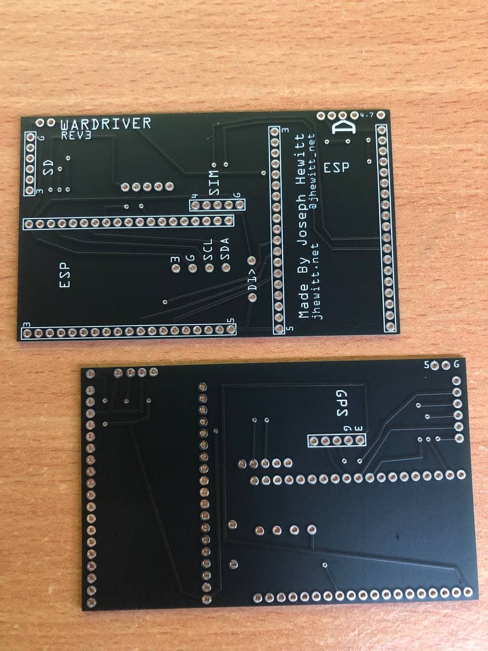 Wardriver rev3 PCB, front and back